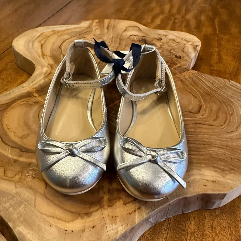JANIE and JACK METALLIC ANKLE STRAP BOW BALLET FLAT